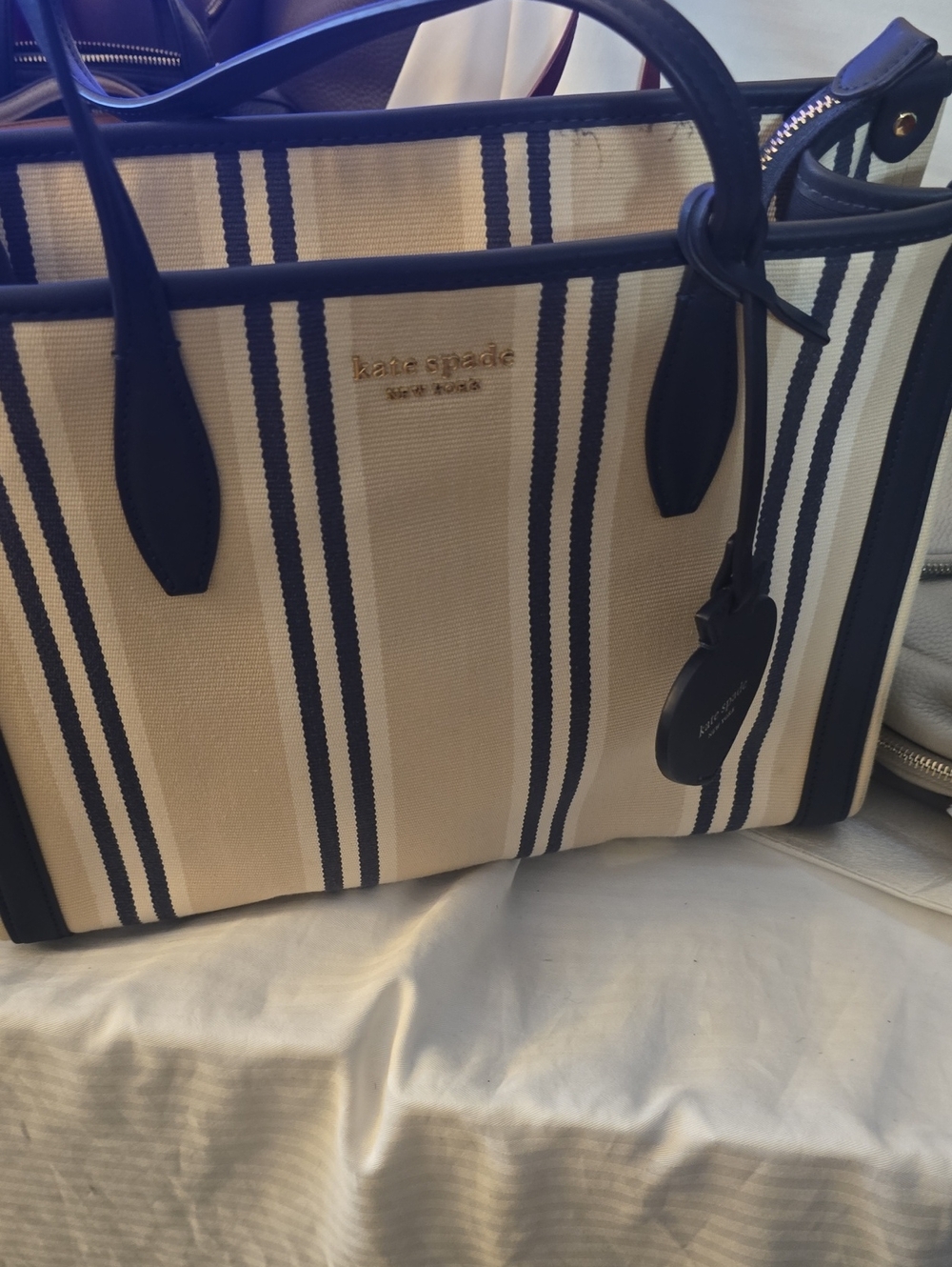 kate spade Striped Navy and Cream Canvas Tote